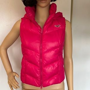 Hollister hot pink vest with hoodie. Size XS
